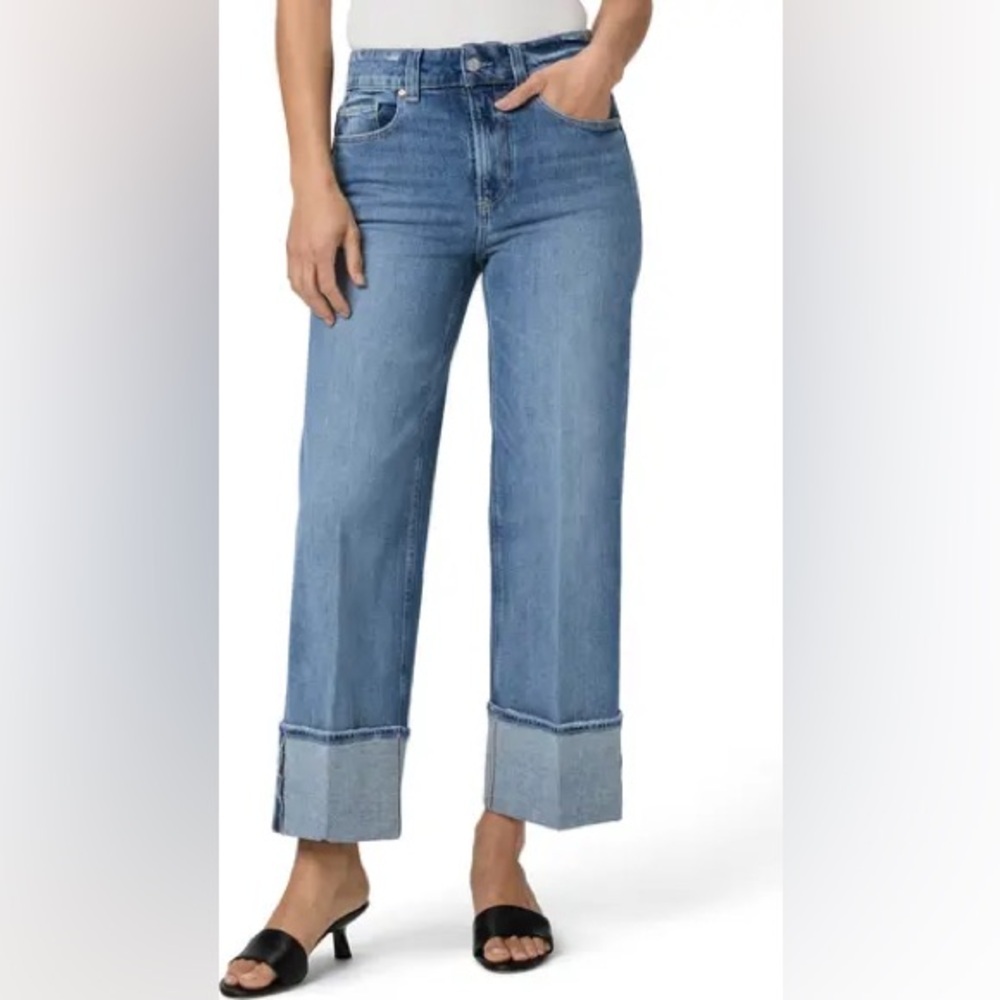 PAIGE Light Blue Wide Leg Cuffed Jeans